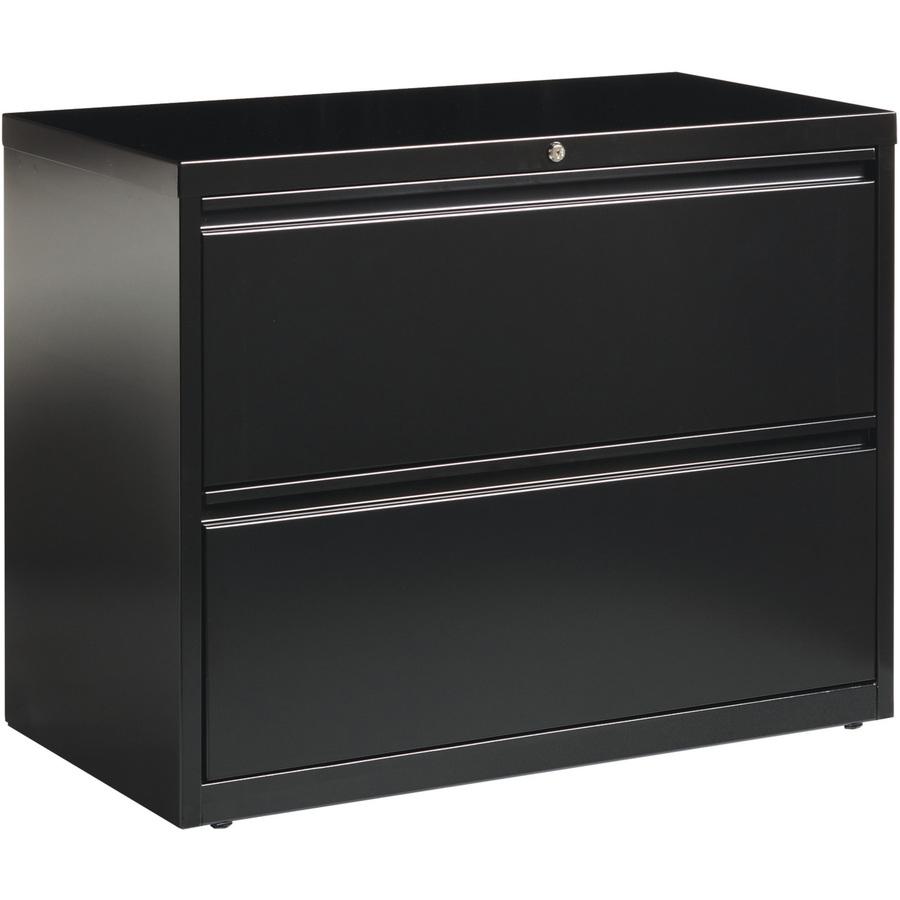 Lorell Fortress Series Lateral File - 36" x 18.6" x 28.1" - 2 x Drawer(s) for File - Letter, Legal, A4 - Lateral - Leveling Glide, Label Holder, Ball-bearing Suspension, Interlocking - Black - Steel -. Picture 5