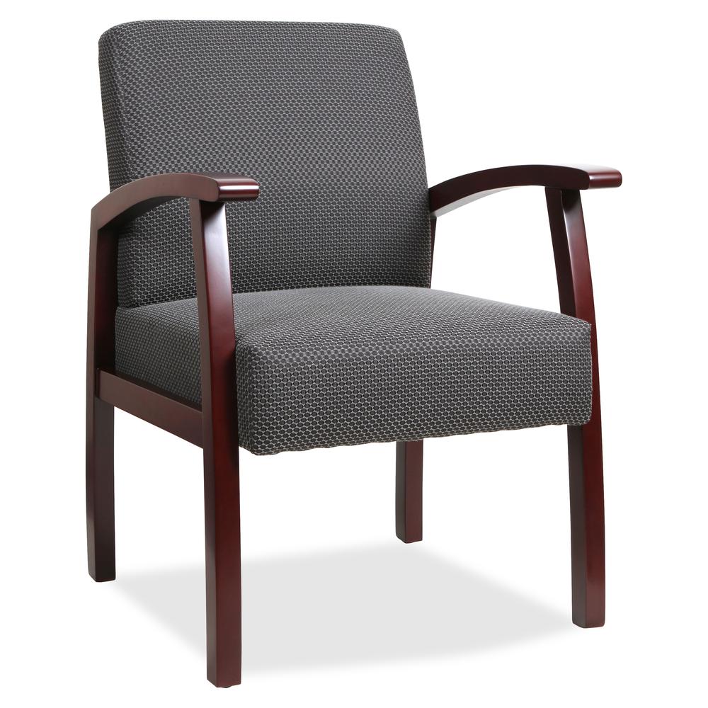 Lorell Thickly Padded Guest Chair - Mahogany Frame - Four-legged Base - Charcoal - 1 Each. Picture 2