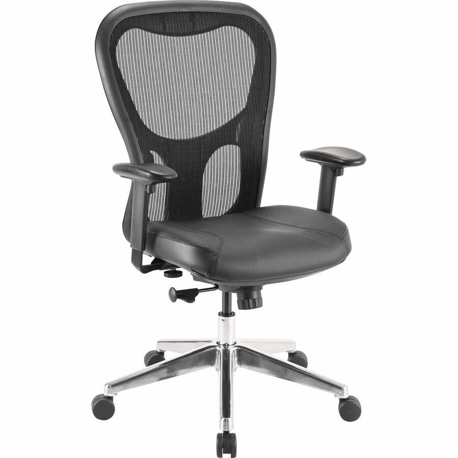 Lorell Elevate Mesh Mid-Back Office Chair - Black Leather Seat - Aluminum Frame - 5-star Base - 1 Each. Picture 8