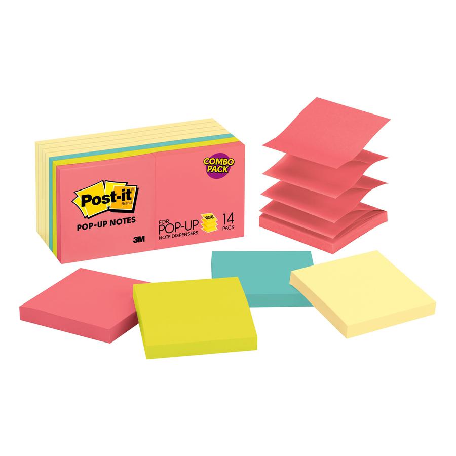 Post-it&reg; Pop-up Notes - Cape Town Color Collection and Canary Yellow - 1400 - 3" x 3" - Square - 100 Sheets per Pad - Unruled - Canary Yellow - Paper - Self-adhesive, Repositionable - 14 / Pack. Picture 2