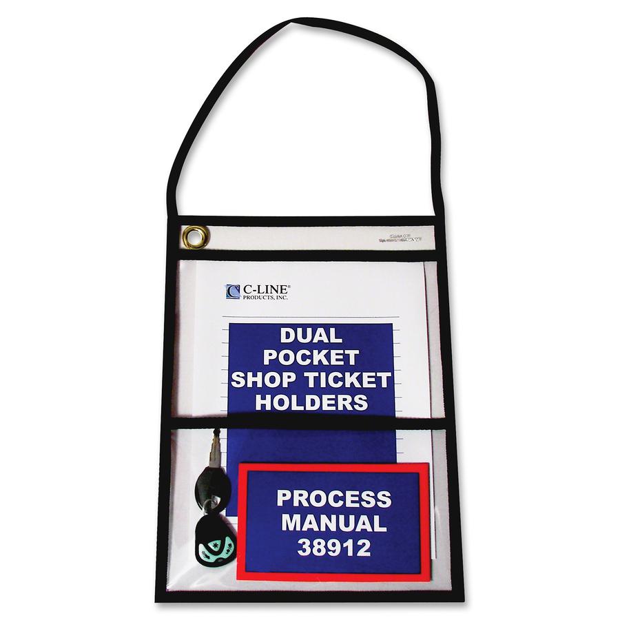 C-Line Two Pocket Shop Ticket Holders with Hanging Straps, Stitched - Both Sides Clear, 9 x 12, 15/BX, 38912. Picture 3