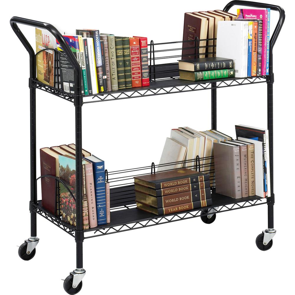 Safco Double Sided Wire Book Cart - 4 Shelf - 200 lb Capacity - 4 Casters - 3" Caster Size - Steel - 34" Width x 19.3" Depth x 40.5" Height - Black. Picture 2
