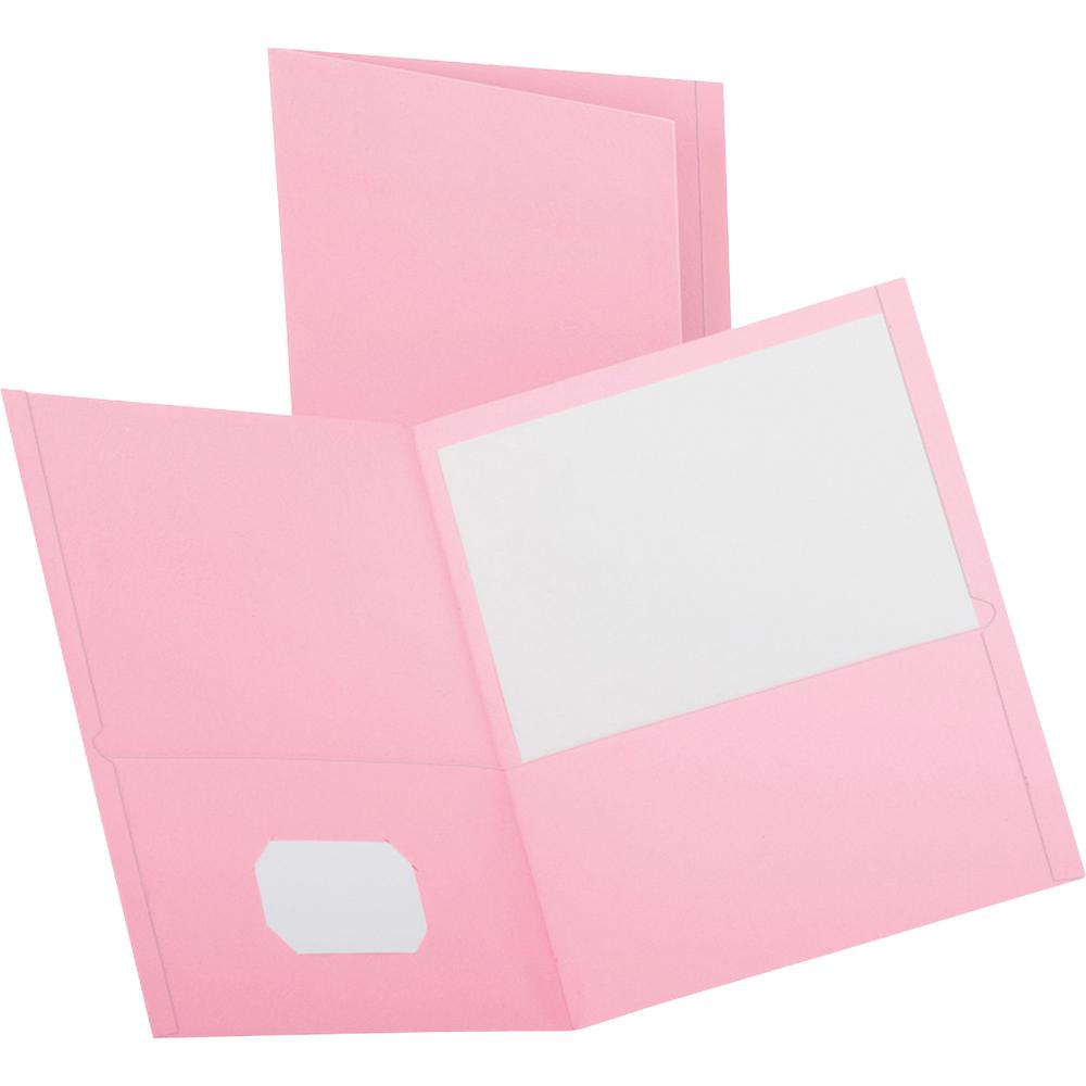 Oxford Letter Recycled Pocket Folder - 8 1/2" x 11" - 2 Pocket(s) - Leatherette Paper - Pink - 10% Recycled - 25 / Box. Picture 2