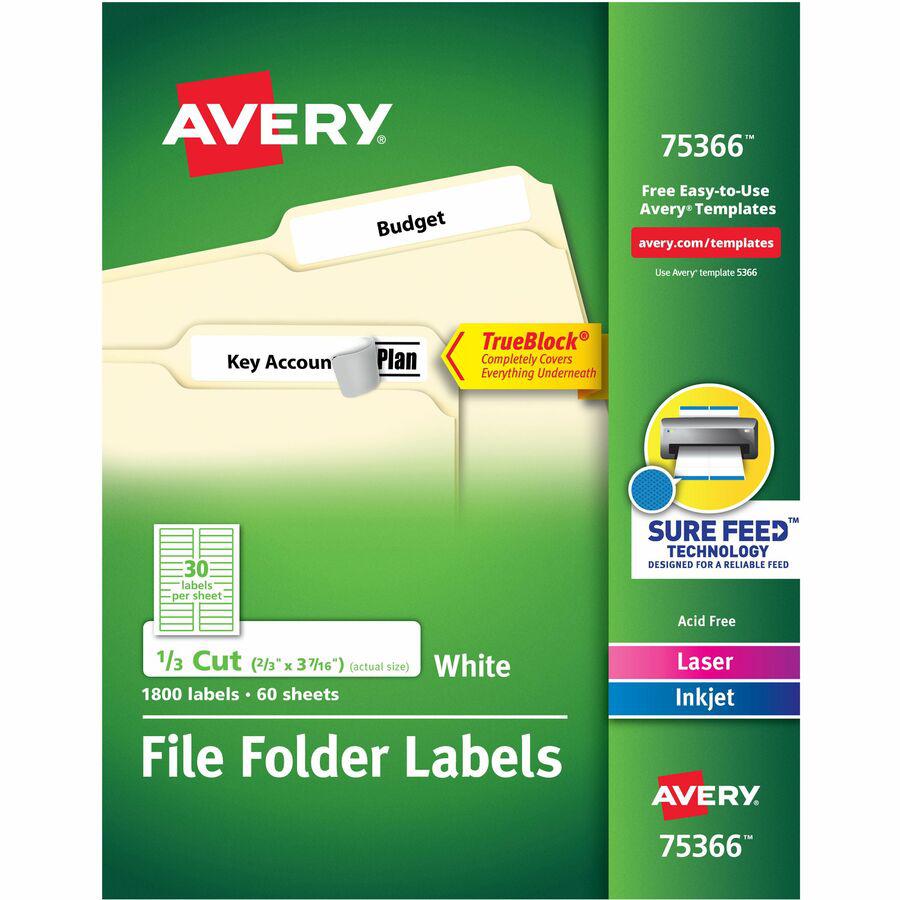 Avery&reg; TrueBlock File Folder Labels - 21/32" Width x 3 7/16" Length - Permanent Adhesive - Rectangle - Laser, Inkjet - White - Paper - 30 / Sheet - 60 Total Sheets - 1800 Total Label(s) - 5. Picture 11