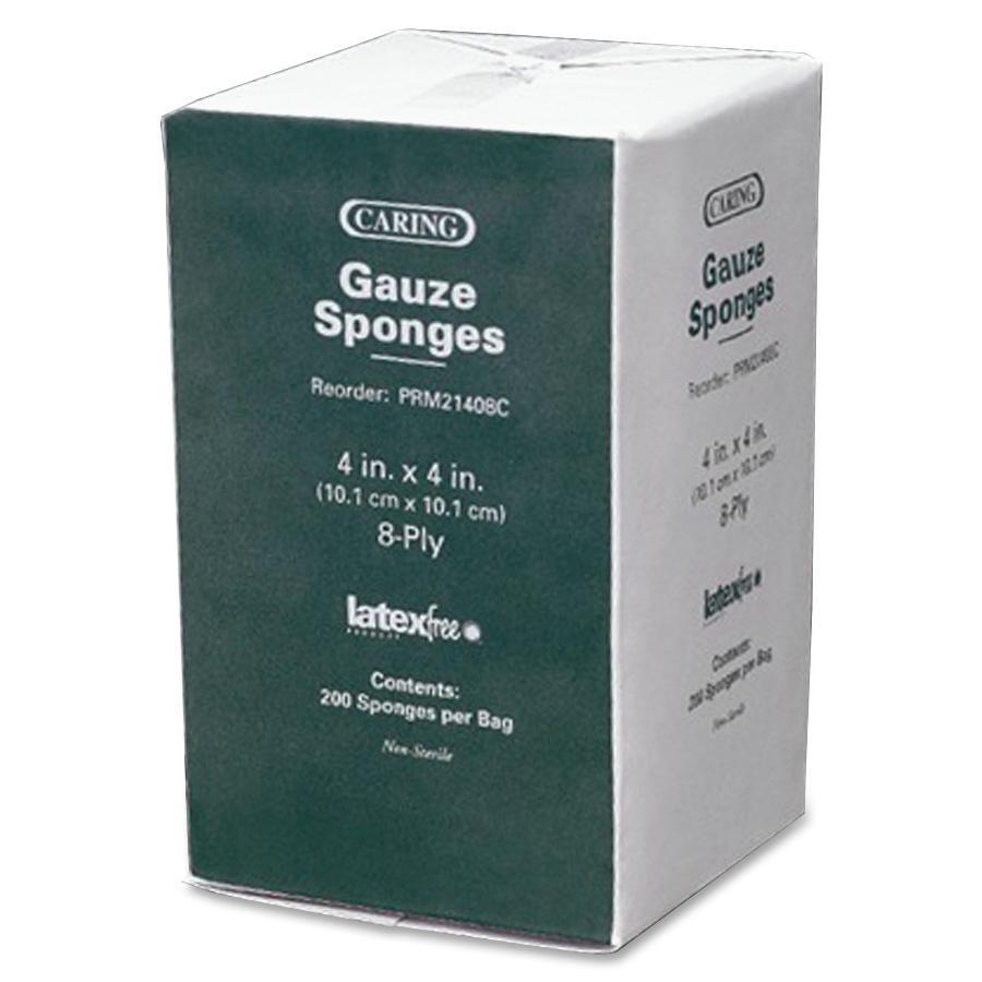 Caring Non-sterile Cotton Gauze Sponges - 8 Ply - 4" x 4" - 200/Pack. Picture 2