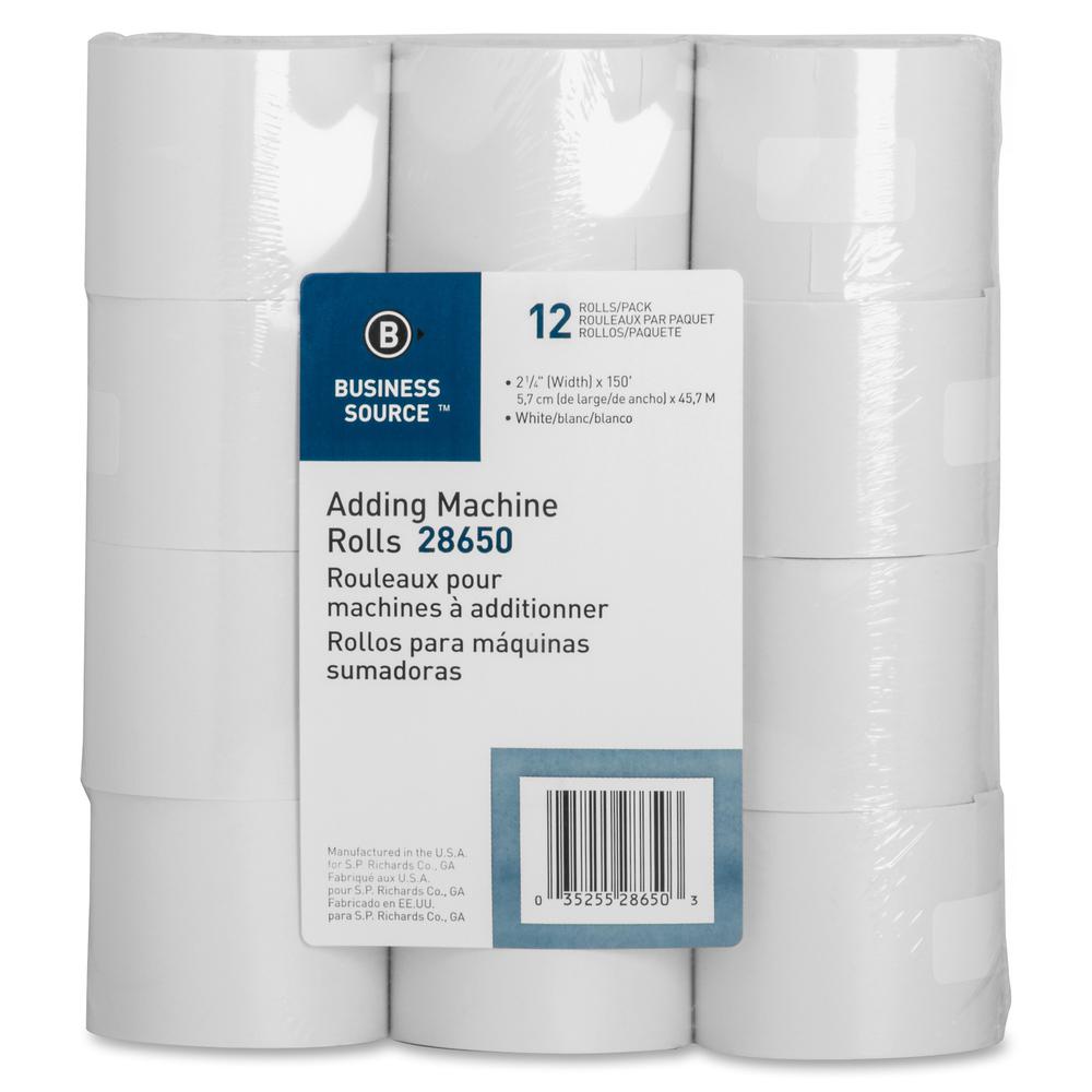 Business Source 150' Adding Machine Rolls - 2 1/4" x 150 ft - 12 / Pack - Sustainable Forestry Initiative (SFI) - Lint-free - White. Picture 3