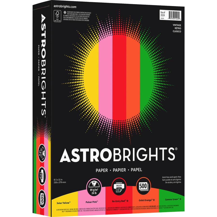 Astrobrights Color Paper - "Vintage" 5-Color Assortment - Letter - 8 1/2" x 11" - 24 lb Basis Weight - 500 / Ream - FSC. Picture 3