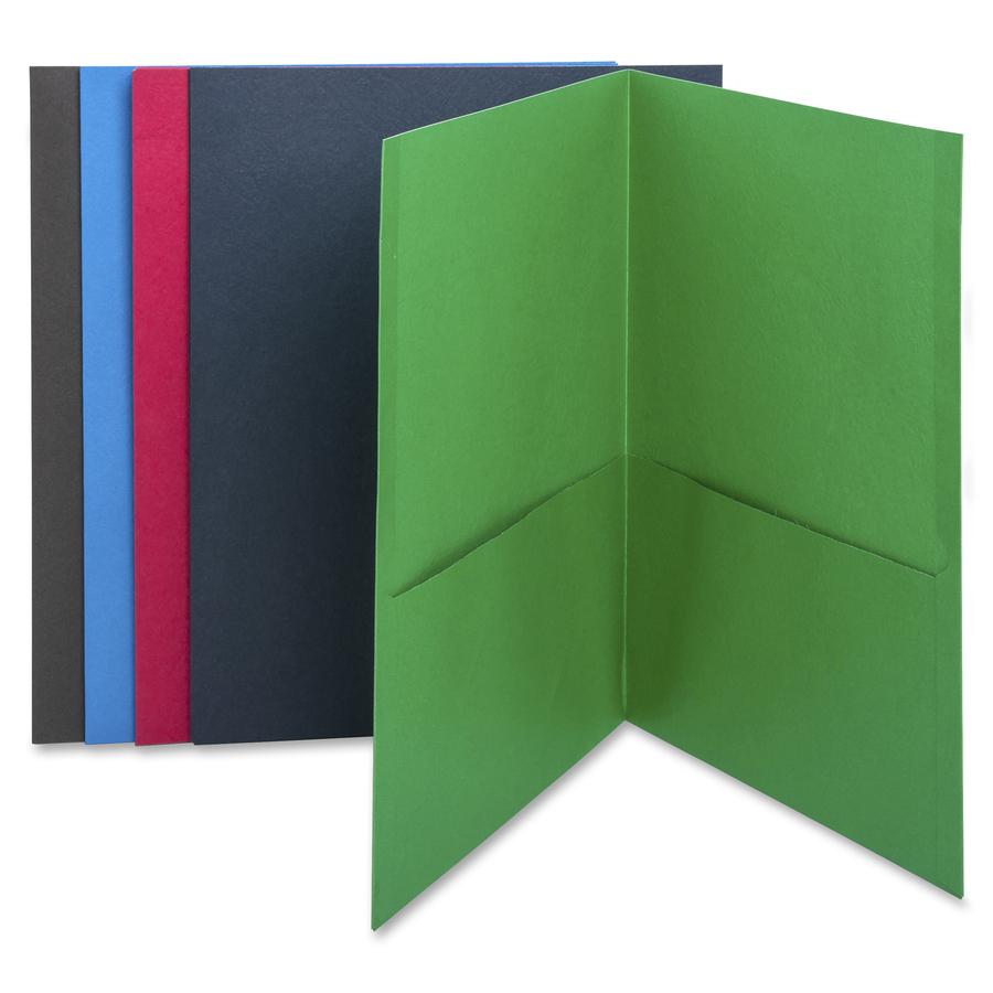 Business Source Letter Recycled Pocket Folder - 8 1/2" x 11" - 100 Sheet Capacity - 2 Internal Pocket(s) - Paper - Assorted - 35% Recycled - 25 / Box. Picture 2