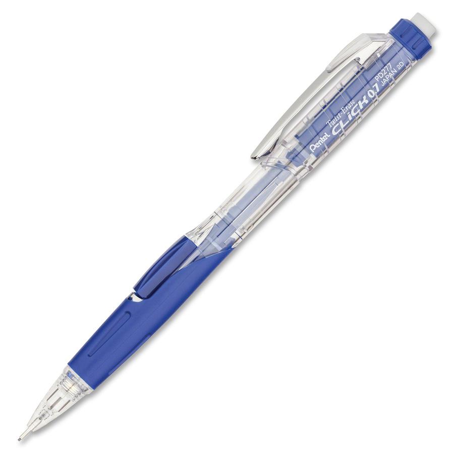 Pentel .7mm Twist-Erase Click Mechanical Pencil - #2 Lead - 0.7 mm Lead Diameter - Refillable - Transparent, Blue Barrel - 1 Each. Picture 2