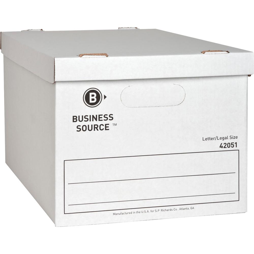 Business Source Economy Storage Box with Lid - External Dimensions: 12" Width x 15" Depth x 10"Height - 350 lb - Media Size Supported: Legal, Letter - Light Duty - Stackable - White - For File - Recyc. Picture 7