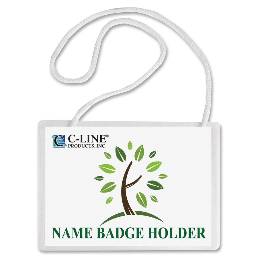 C-Line Biodegradable Hanging Style Name Badge Holder Kit - Sealed Holders with Inserts, White Cords, 4 x 3, 50/BX, 97043. Picture 2