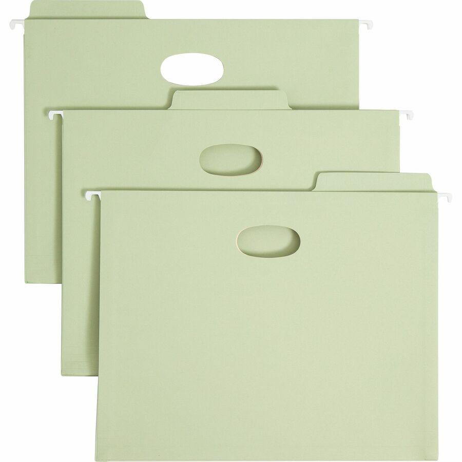 Smead FasTab 1/3 Tab Cut Letter Recycled Hanging Folder - 8 1/2" x 11" - 5 1/4" Expansion - Top Tab Location - Assorted Position Tab Position - Moss - 10% Recycled - 9 / Box. Picture 7