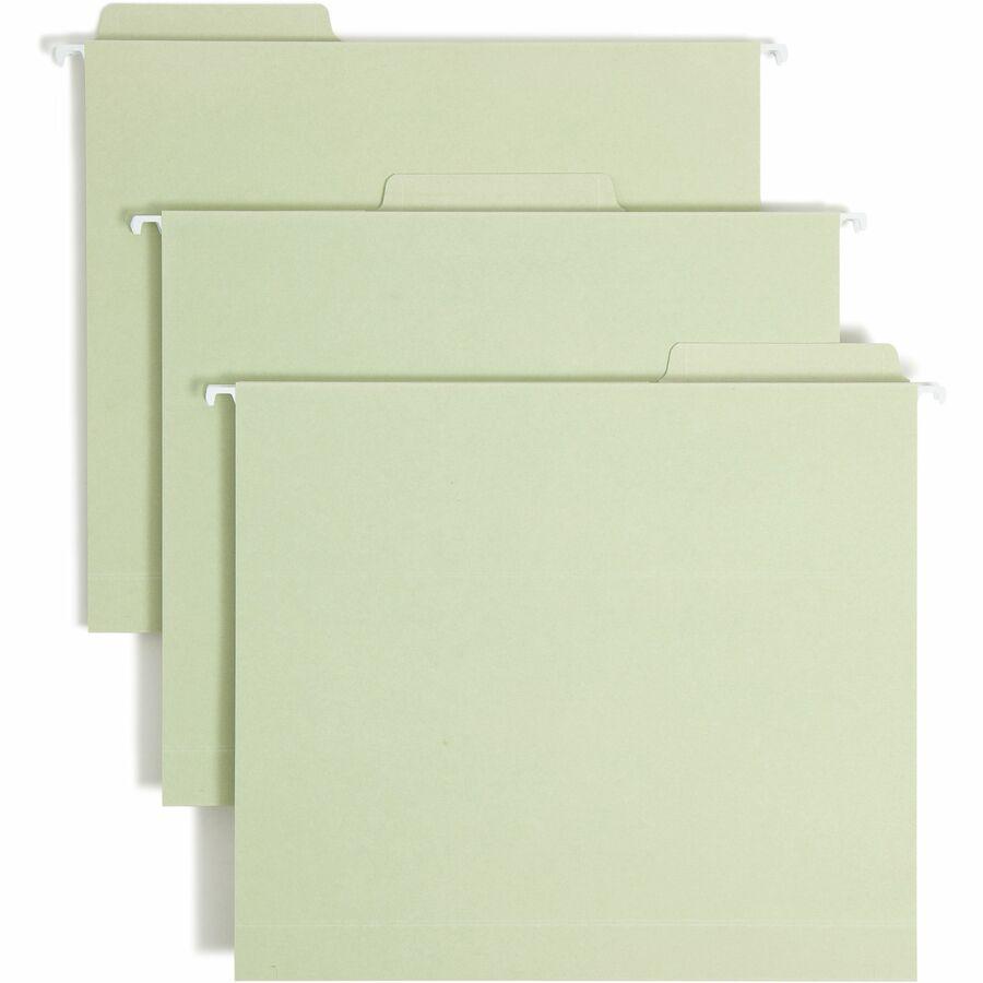 Smead FasTab 1/3 Tab Cut Letter Recycled Hanging Folder - 8 1/2" x 11" - 2" Expansion - Top Tab Location - Assorted Position Tab Position - Moss - 10% Recycled - 20 / Box. Picture 7