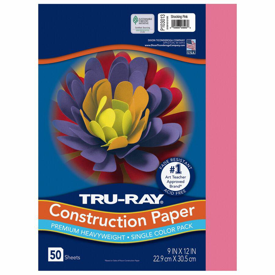 Tru-Ray Construction Paper - Project, Bulletin Board - 12"Width x 9"Length - 50 / Pack - Shocking Pink - Sulphite. Picture 2