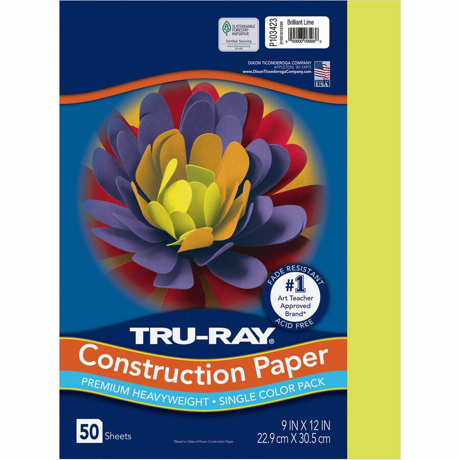 Tru-Ray Construction Paper - Project, Bulletin Board - 12"Width x 9"Length - 50 / Pack - Brilliant Lime - Sulphite. Picture 2