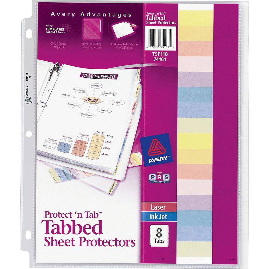 Avery&reg; Tabbed Sheet Protectors - 10 x Sheet Capacity - For Letter 8 1/2" x 11" Sheet - 3 x Holes - Ring Binder - Top Loading - Clear - Polypropylene - 8 / Set. Picture 2
