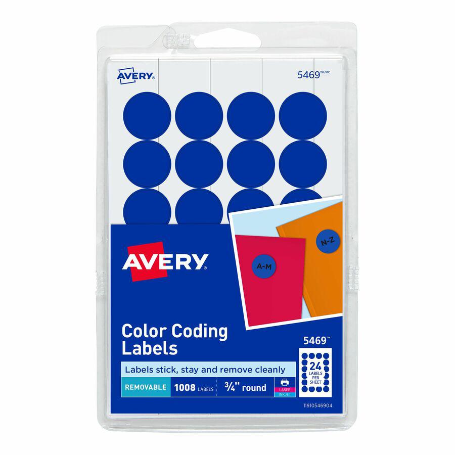 Avery&reg; 3/4" Round Removable Color Coding Labels - 4" Height x 6" Width - 3/4" Diameter - Removable Adhesive - Round - Laser, Inkjet - Dark Blue - Paper - 24 / Sheet - 42 Total Sheets - 1008 Total . Picture 3