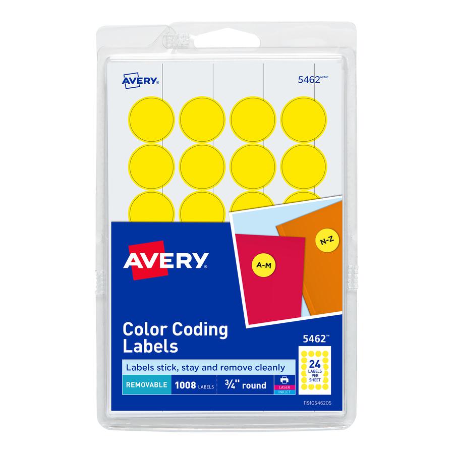 Avery&reg; 3/4" Round Removable Color Coding Labels - - Width3/4" Diameter - Removable Adhesive - Round - Laser, Inkjet - Yellow - Paper - 24 / Sheet - 42 Total Sheets - 1008 Total Label(s) - 1008 / P. Picture 2