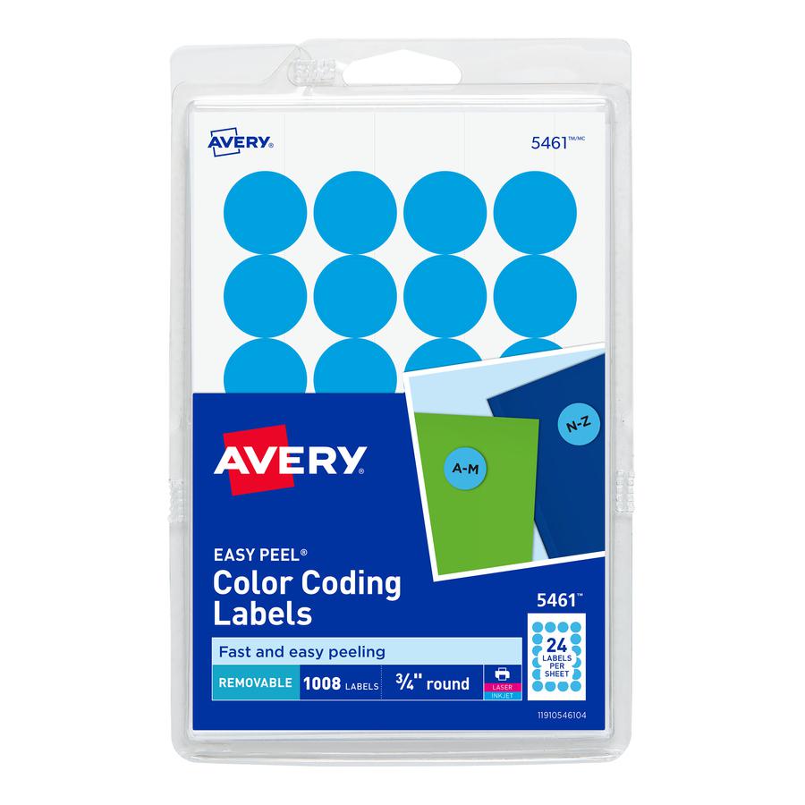 Avery&reg; Removable Color-Coding Labels, 3/4" Diameter, 1,008 Labels (5461) - - Width3/4" Diameter - Removable Adhesive - Round - Laser, Inkjet - Light Blue - Paper - 24 / Sheet - 42 Total Sheets - 1. Picture 2
