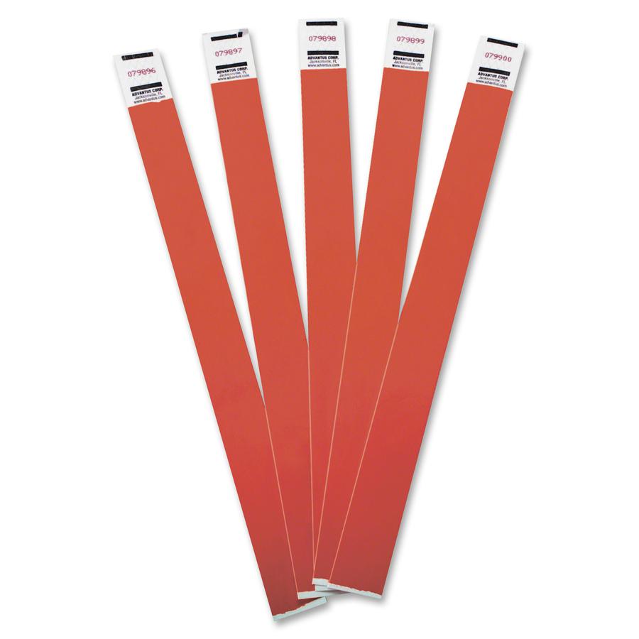 Advantus Tyvek&reg; Wristbands - 3/4" Width x 10" Length - Rectangle - Red - Tyvek - 100 / Pack - Adhesive Closure. Picture 3