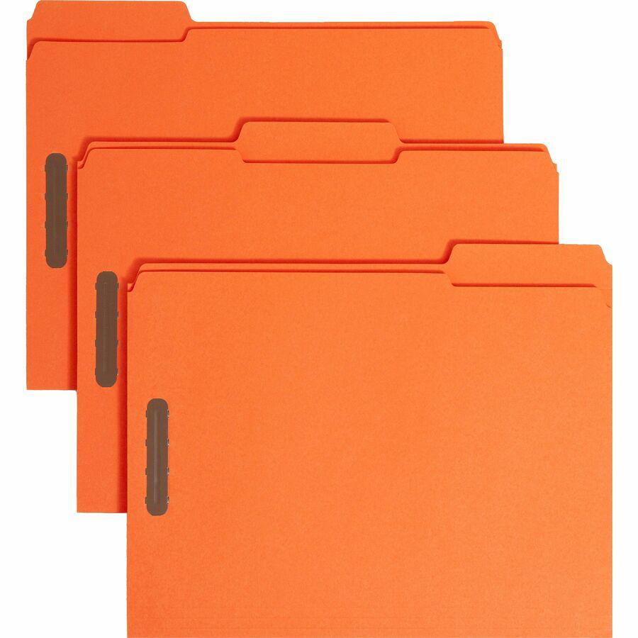 Smead 12540 1/3 Tab Cut Letter Recycled Fastener Folder - 8 1/2" x 11" - 2 x 2K Fastener(s) - 2" Fastener Capacity for Folder - Top Tab Location - Assorted Position Tab Position - Orange - 10% Recycle. Picture 9