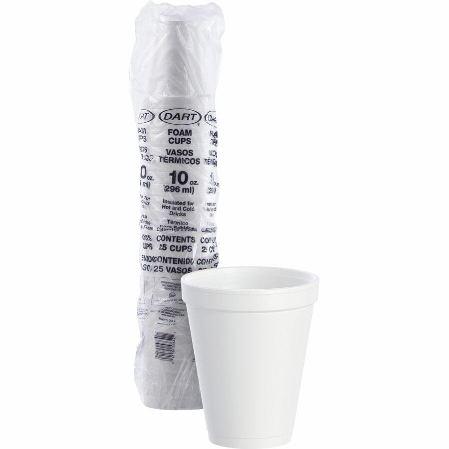 Dart Small Foam Cups - 10 fl oz - Round - 25 / Bag - White - Styrofoam - Coffee, Cappuccino, Hot Chocolate, Tea, Hot Cider, Juice, Smoothie, Soda, Soft Drink, Water. Picture 2