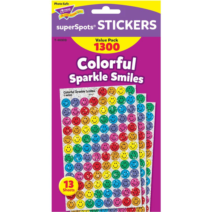 Trend SuperSpots Variety Pack Stickers - 1300 x Smilies Shape - Self-adhesive - Acid-free, Non-toxic, Photo-safe - Assorted - 1300 / Pack. Picture 4