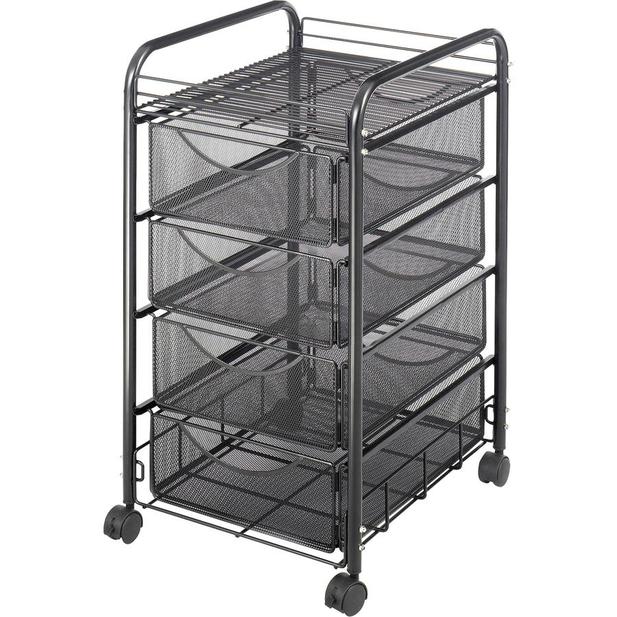 Safco Onyx Double Mesh Mobile File Cart - 2 Shelf - 4 Drawer - 4 Casters - 1.50" Caster Size - x 15.8" Width x 17" Depth x 27" Height - Black Steel Frame - Black - 1 Each. Picture 3