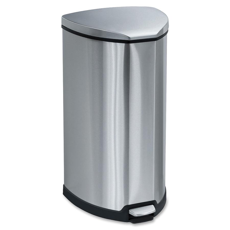 Safco Hands-free Step-on Stainless Receptacle - 10 gal Capacity - 27" Height x 14" Width x 14" Depth - Stainless Steel - Stainless Steel - 1 Each. Picture 2