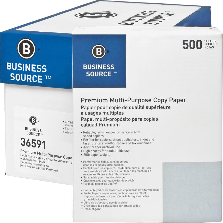 Business Source Multipurpose Copy Paper - 92 Brightness - Letter - 8 1/2" x 11" - 20 lb Basis Weight - 5000 / Carton - Acid-free - White. Picture 7