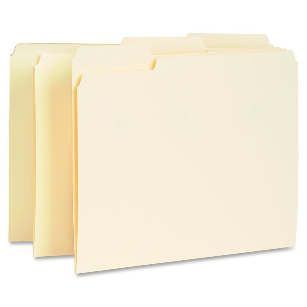 Business Source 1/3 Tab Cut Letter Recycled Top Tab File Folder - 8 1/2" x 11" - Top Tab Location - Assorted Position Tab Position - Manila - Manila - 10% Recycled - 100 / Box. Picture 2