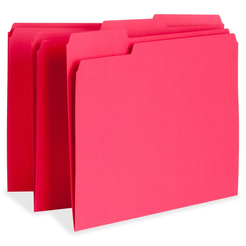 Business Source 1/3 Tab Cut Letter Recycled Top Tab File Folder - 8 1/2" x 11" - Top Tab Location - Assorted Position Tab Position - Red - 10% Recycled - 100 / Box. Picture 2