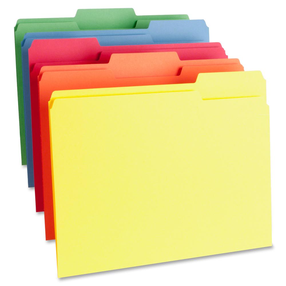 Business Source 1/3 Tab Cut Letter Recycled Top Tab File Folder - 8 1/2" x 11" - Top Tab Location - Assorted Position Tab Position - Assorted - 10% Recycled - 100 / Box. Picture 3