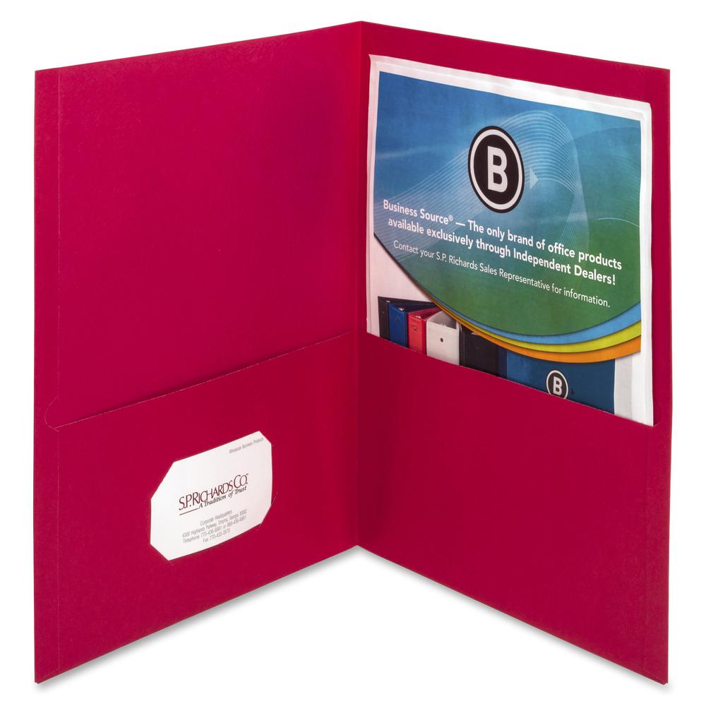 Business Source Letter Pocket Folder - 8 1/2" x 11" - 125 Sheet Capacity - 2 Inside Front & Back Pocket(s) - Paper - Red - 25 / Box. Picture 4