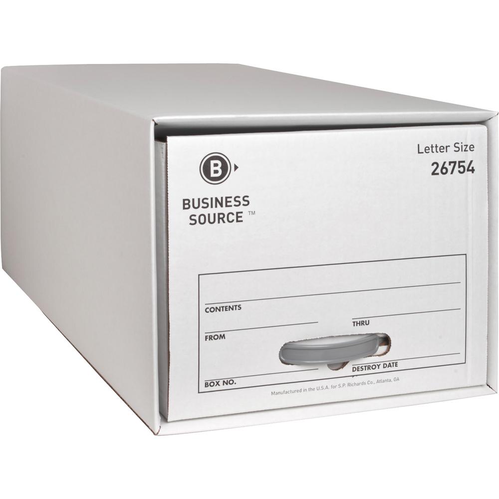 Business Source Drawer Storage Boxes - External Dimensions: 12.5" Width x 23.3" Depth x 10.3"Height - Media Size Supported: Letter - Light Duty - Stackable - White - For File - Recycled - 6 / Carton. Picture 2