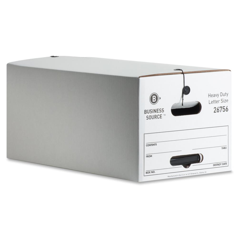 Business Source Heavy Duty Letter Size Storage Box - External Dimensions: 12" Width x 24" Depth x 10"Height - Media Size Supported: Letter - String/Button Tie Closure - Medium Duty - Stackable - White. Picture 3