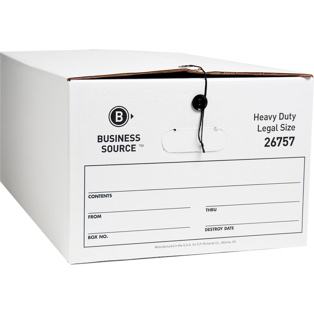 Business Source Heavy Duty Legal Size Storage Box - External Dimensions: 15" Width x 24" Depth x 10"Height - Media Size Supported: Legal - String/Button Tie Closure - Medium Duty - Stackable - White -. Picture 2