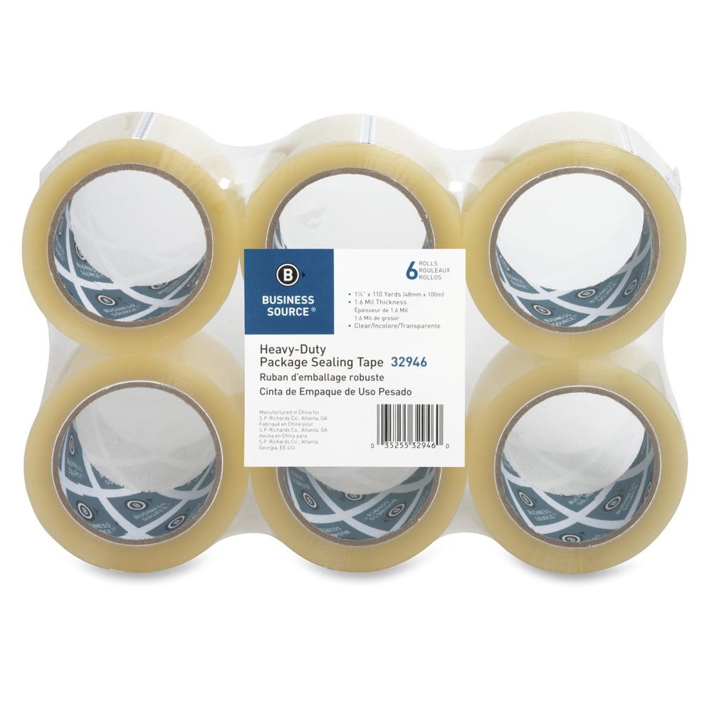 Business Source Heavy-duty Packaging/Sealing Tape - 110 yd Length x 1.88" Width - 3" Core - 1.60 mil - Breakage Resistance - For Bonding, Packing - 6 / Pack - Clear. Picture 6