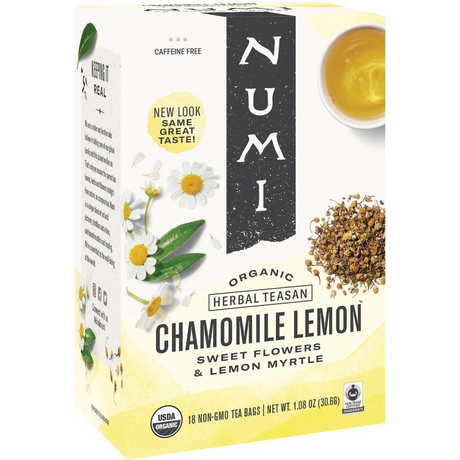 Numi Organic Chamomile Lemon Herbal Tea Bag - 18 Teabag - 18 / Box. Picture 2