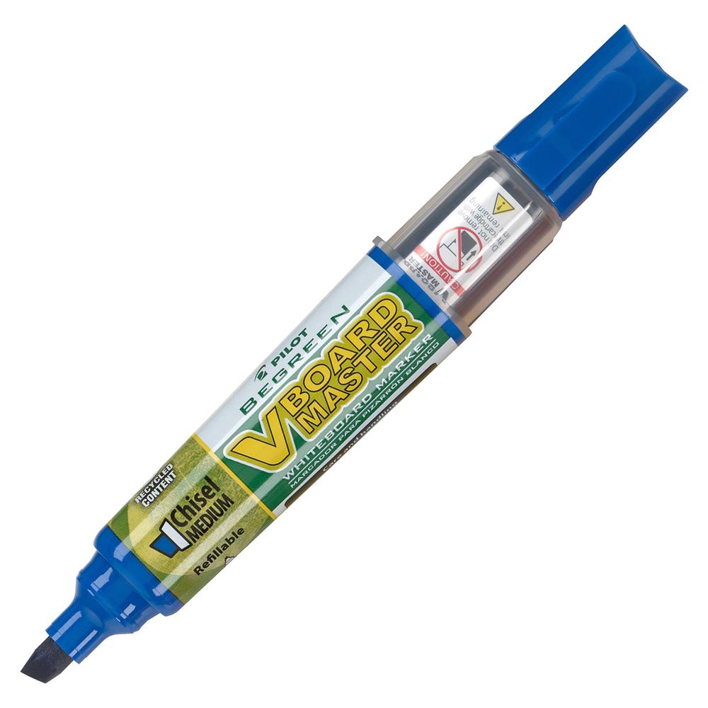 Pilot BeGreen Refillable VBoard Dry-erase Marker - Broad Marker Point - Chisel Marker Point Style - Refillable - Blue - 12 / Box. Picture 3