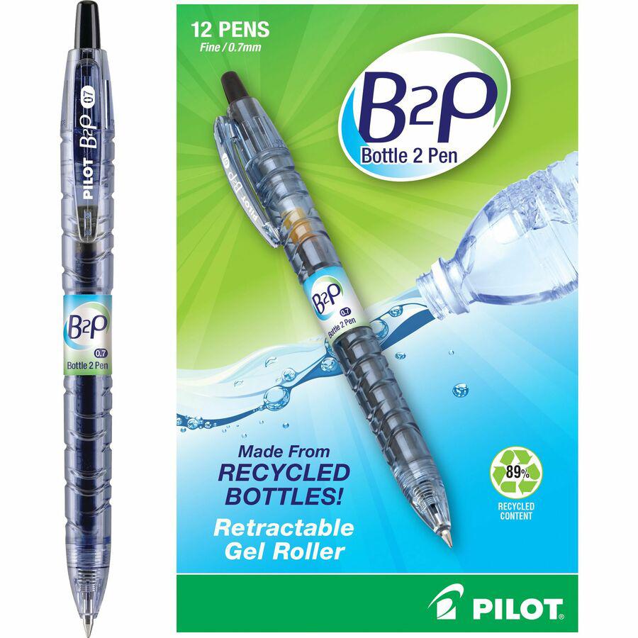 Pilot BeGreen B2P Fine Point Gel Pens - Fine Pen Point - 0.7 mm Pen Point Size - Refillable - Retractable - Black Gel-based Ink - Plastic Barrel - 1 Dozen. Picture 5