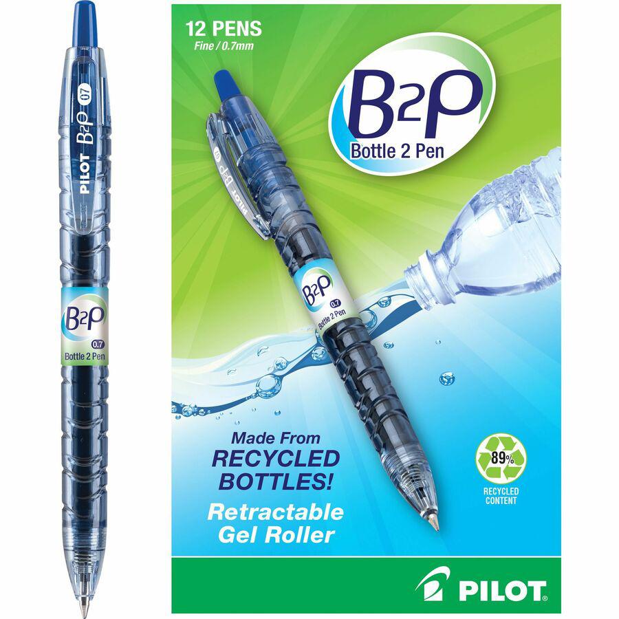 Pilot BeGreen B2P Fine Point Gel Pens - Fine Pen Point - 0.7 mm Pen Point Size - Refillable - Retractable - Blue Gel-based Ink - Plastic Barrel - 12 / Box. Picture 2