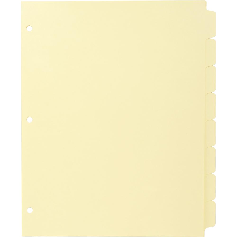Business Source Mylar-reinforced Plain Tab Indexes - 8 Write-on Tab(s) - 8.5" Divider Width x 11" Divider Length - Letter - 3 Hole Punched - Canary Tab(s) - Hole-punched, Mylar Reinforced Edge - 24 / . Picture 3