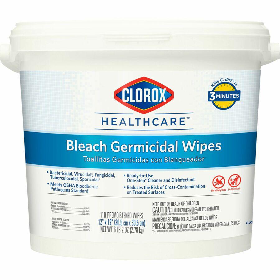 Clorox Healthcare Bleach Germicidal Wipes - Ready-To-Use Wipe12" Width x 12" Length - 1 Each - White. Picture 5