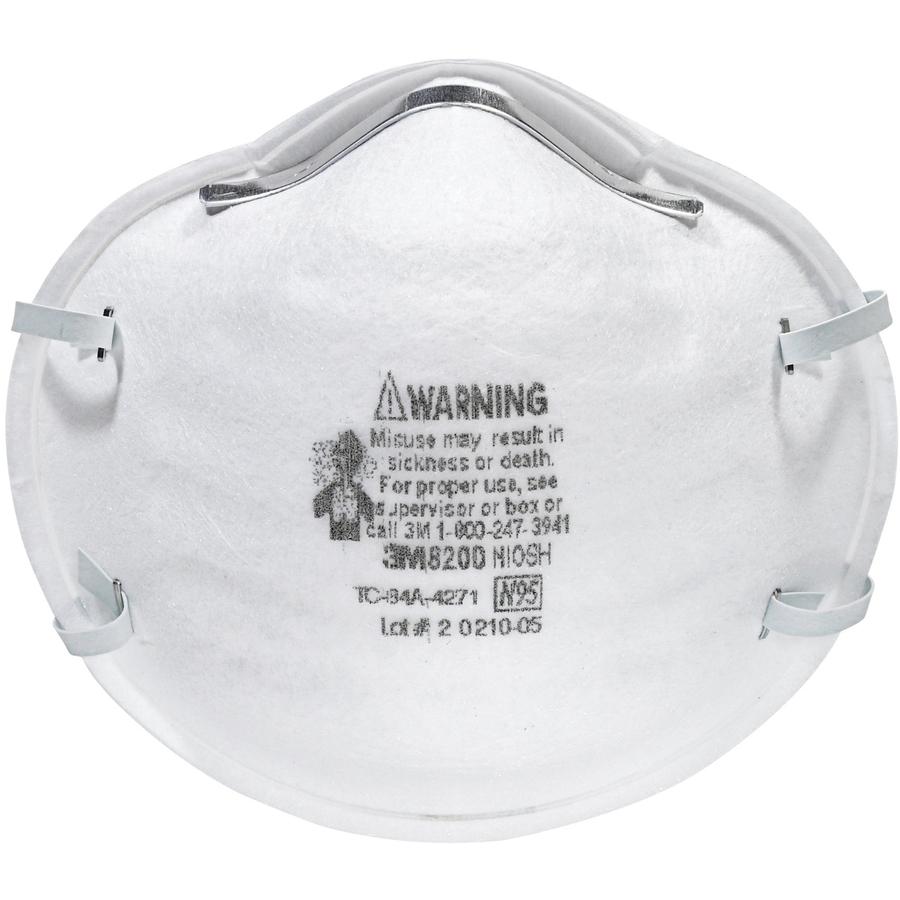 3M N95 Particulate Respirator 8200 Mask - Standard Size - Allergen, Dust Protection - White - Lightweight, Disposable, Adjustable Nose Clip, Comfortable - 20 / Box. Picture 5
