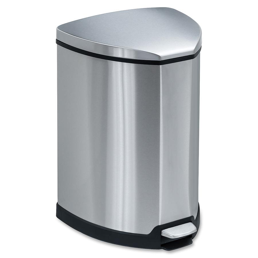 Safco Hands-free Step-on Stainless Receptacle - 4 gal Capacity - 20.5" Height x 10.8" Width x 10.8" Depth - Steel - Stainless Steel - 1 Each. Picture 3
