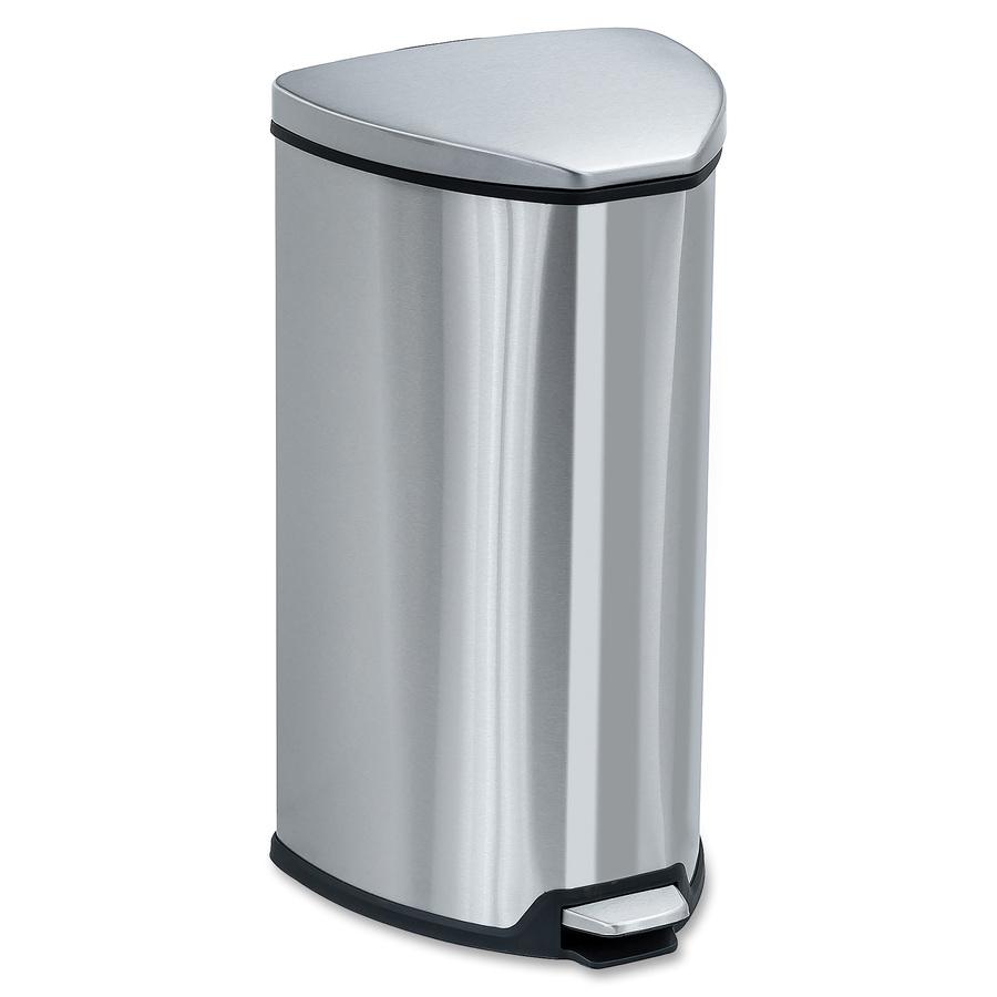 Safco Hands-free Step-on Stainless Receptacle - 7 gal Capacity - 21" Height x 14" Width x 14" Depth - Steel - Stainless Steel - 1 Each. Picture 3