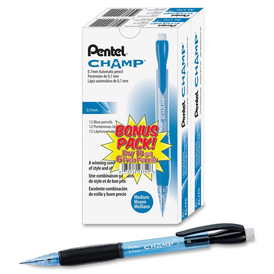 Pentel Champ Mechanical Pencils - 0.7 mm Lead Diameter - Blue Barrel - 24 / Pack. Picture 3