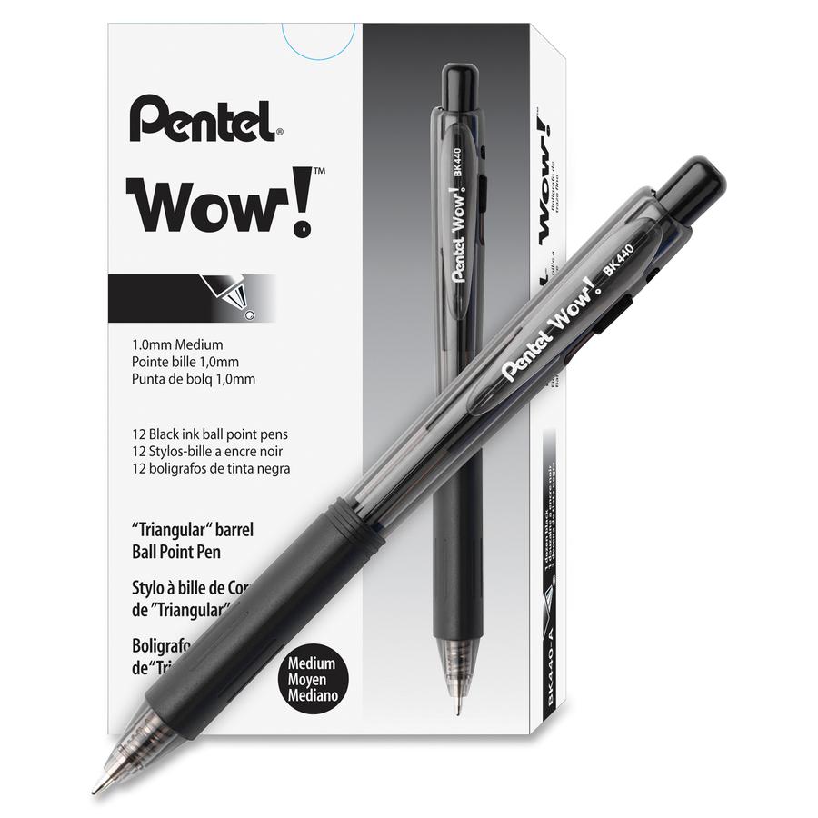 Pentel WOW! Retractable Ballpoint Pens - Medium Pen Point - Refillable - Retractable - Black - Transparent Barrel - 36 / Pack. Picture 3