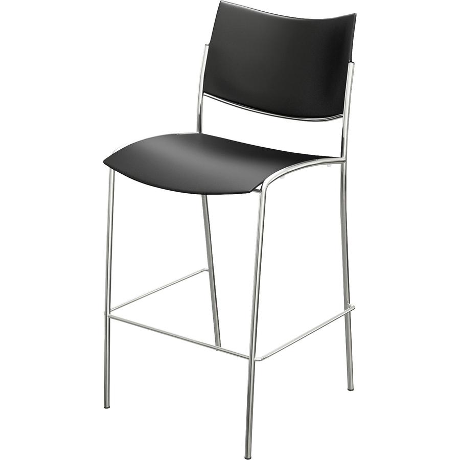 Mayline Escalate - Stackable Stool - Black Plastic Seat - Black Plastic Back - Silver Frame - Four-legged Base - 2 / Carton. Picture 3